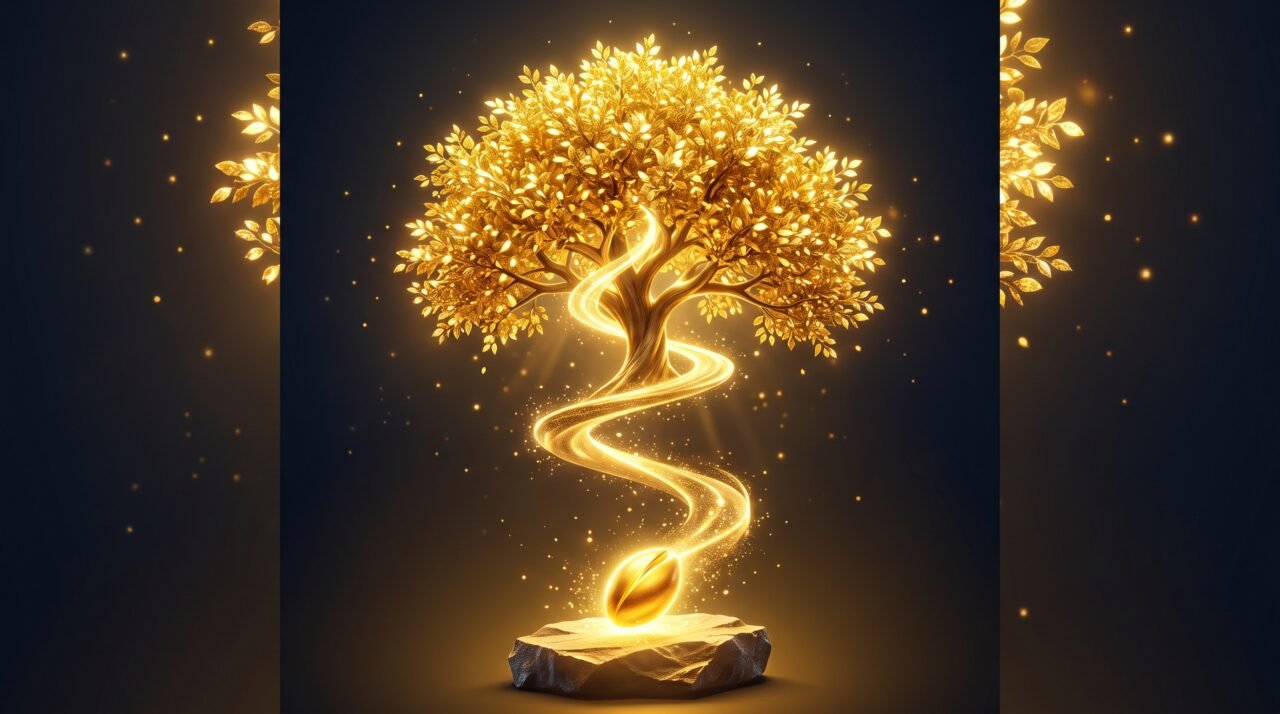 Golden seed transforming into tree 202607161608 Coaching Business Maroc